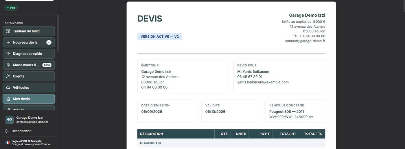 Le devis mis en page, tel qu'il part au client