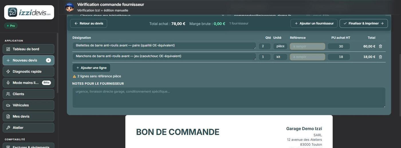 Bon de commande généré