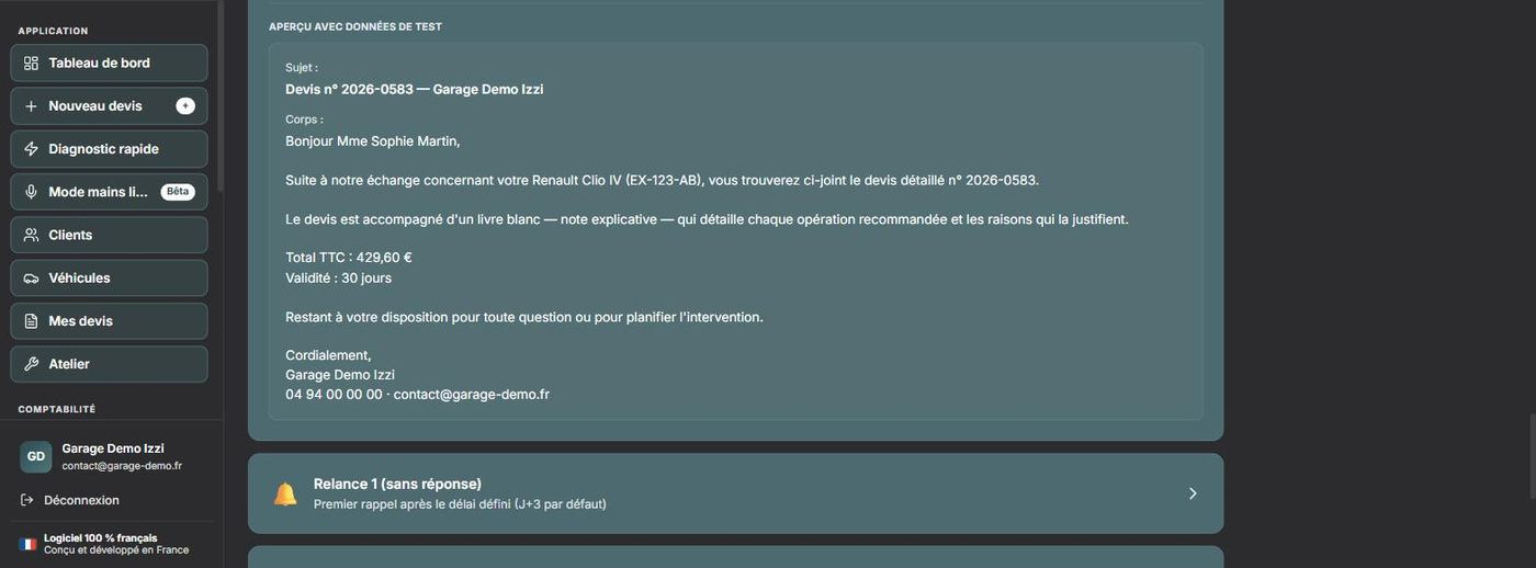 Aperçu du mail envoyé au client