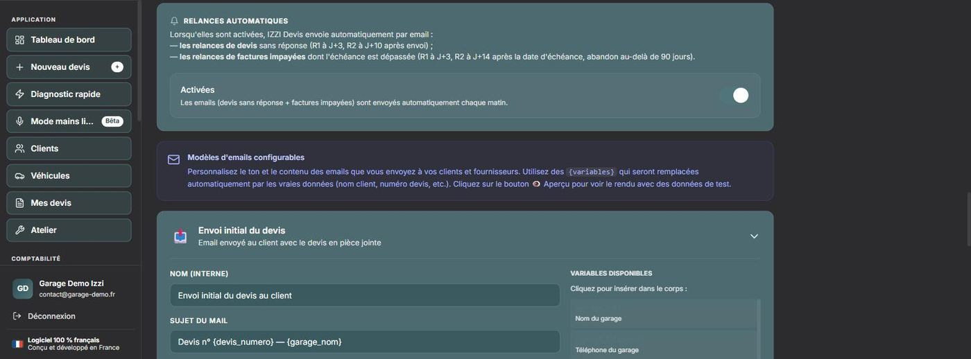 Réglage des relances automatiques